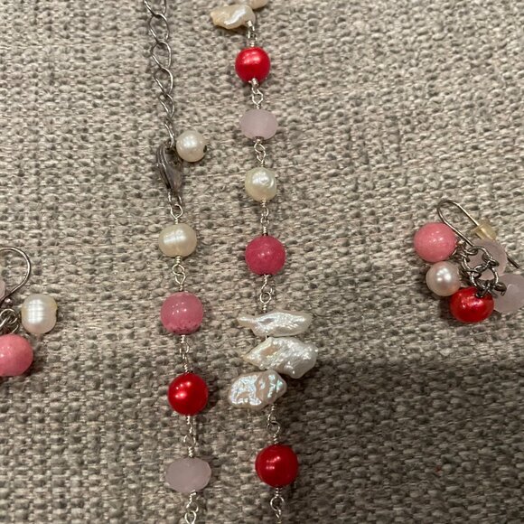 Mixed pearl and stone necklace and matching earrings - Picture 3 of 3